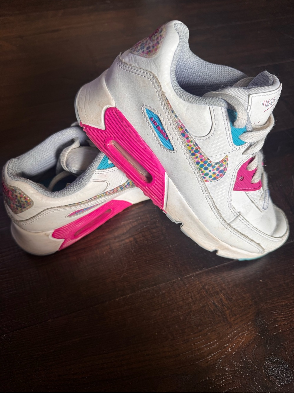 Nike Kids White Sneakers with Pink and Turquoise Accents